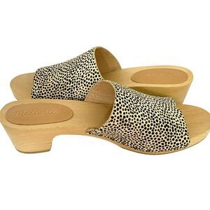 Madewell Evelyne Sz 10 Haircalf Clogs Slides Shoes Sandals Dried Flax Spotted NE
